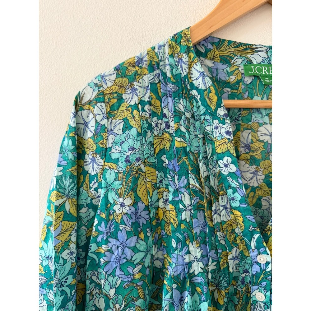 J.Crew Button-Front Cotton Voile Cover-Up Dress Aqua Blooms Blue Green Size XS - Picture 5 of 10